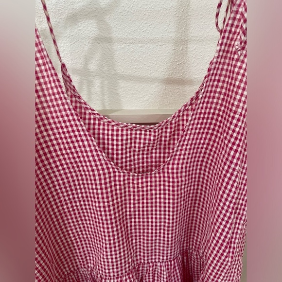 Free People Pink Gingham Mini Dress Bow Tie Straps Size XS 100% Cotton - Picture 9 of 10